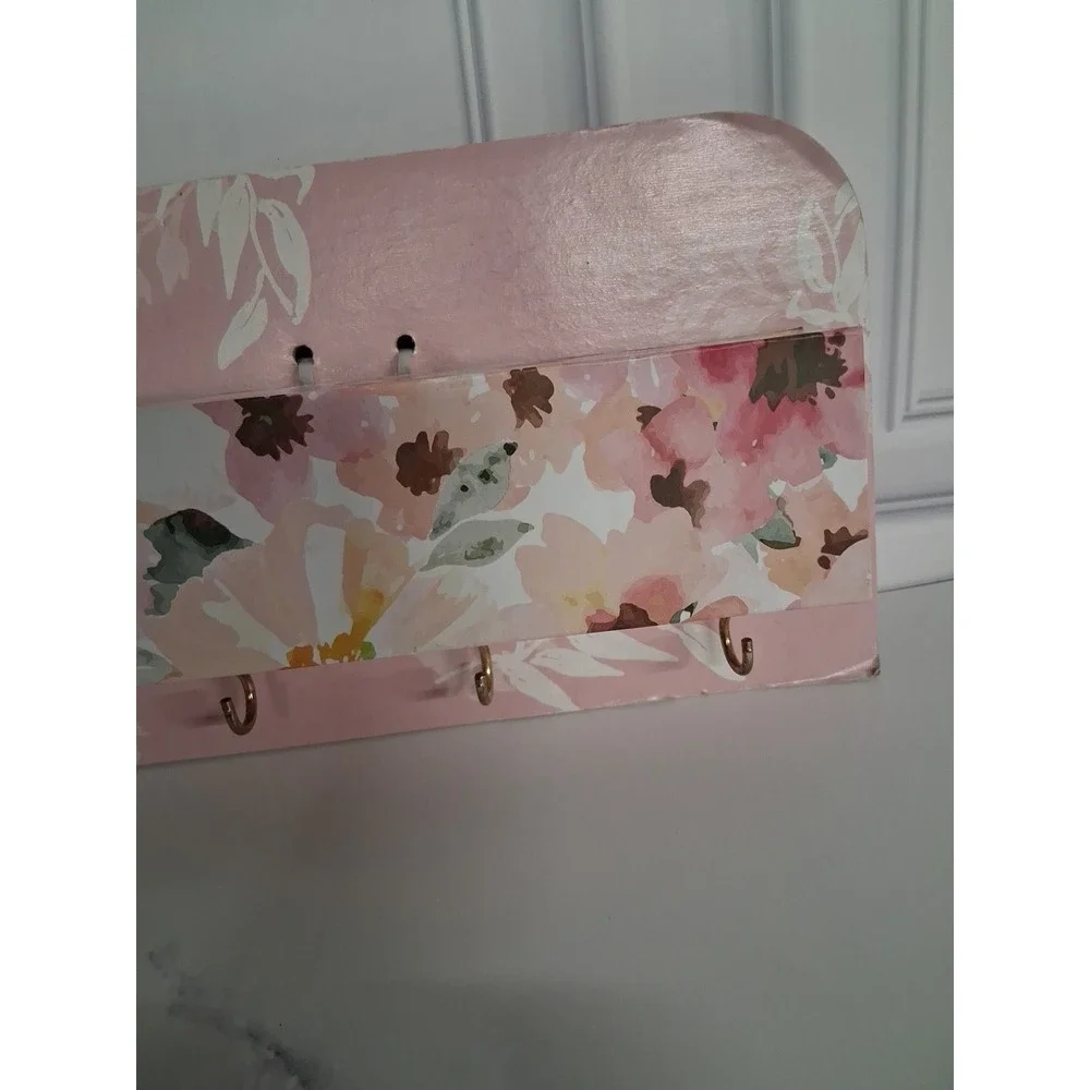 Floral Jewelry Holder/Organizer Wall Mounted 17-3/4 x 1-1/2 inches w/ 9 Hooks